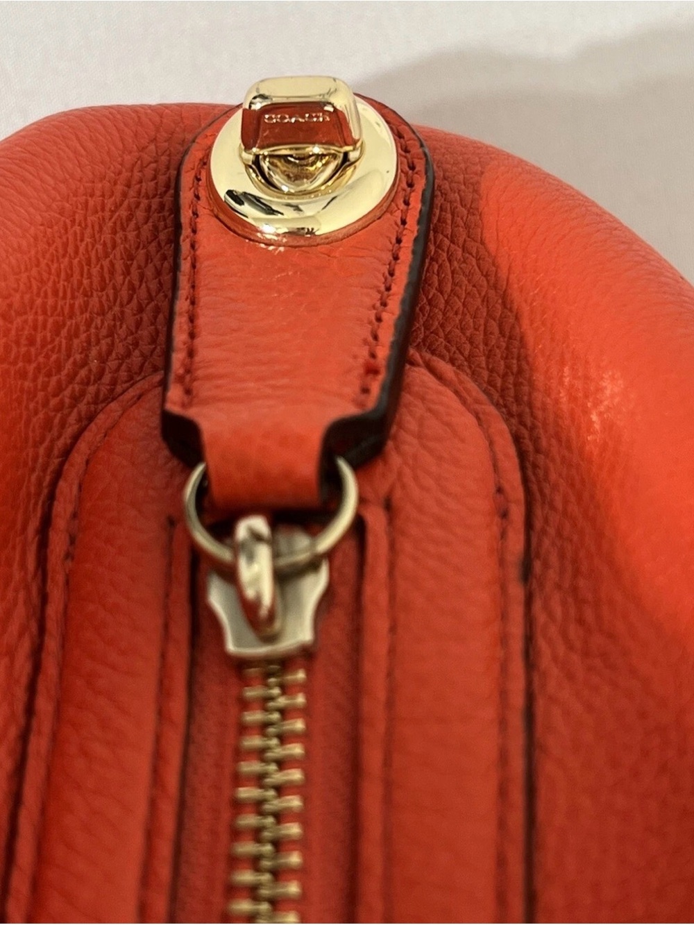Coach Bright Orange Pebble Leather Shoulder Bag - Picture 12 of 16